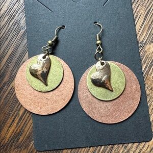 Boho Gold, Brass and Copper Heart Earrings, NEW